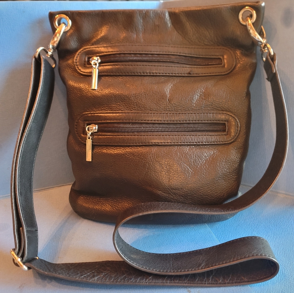 Margot Black Soft Leather Crossbody Bag with Gold Hardware
